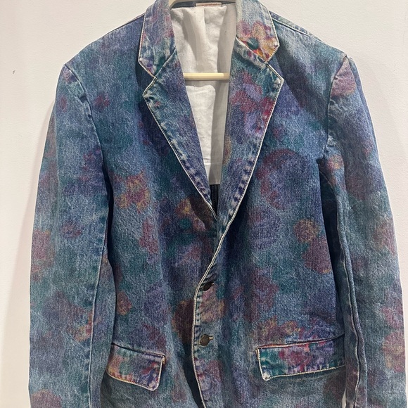 Vintage Bongo floral 90s Y2K oversized Denim Blazer medium - Picture 2 of 10